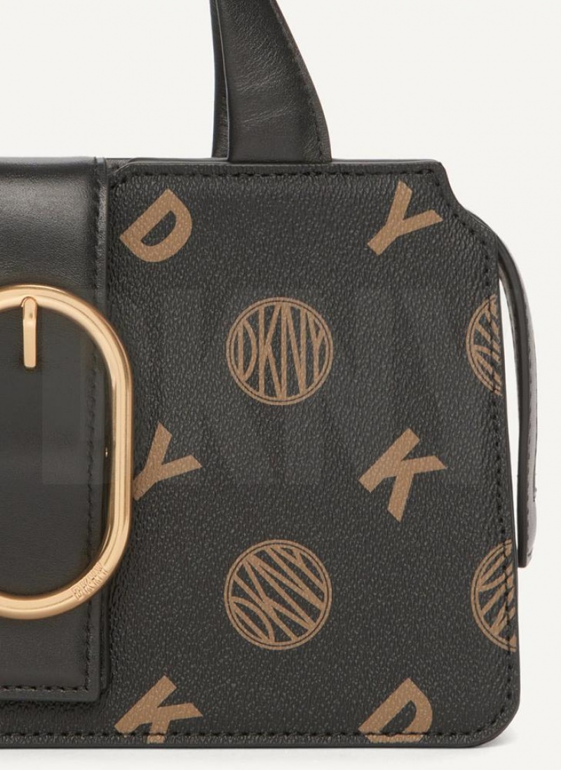 Black Women's DKNY Logo Buckle Crossbody Bags | Australia-D0489