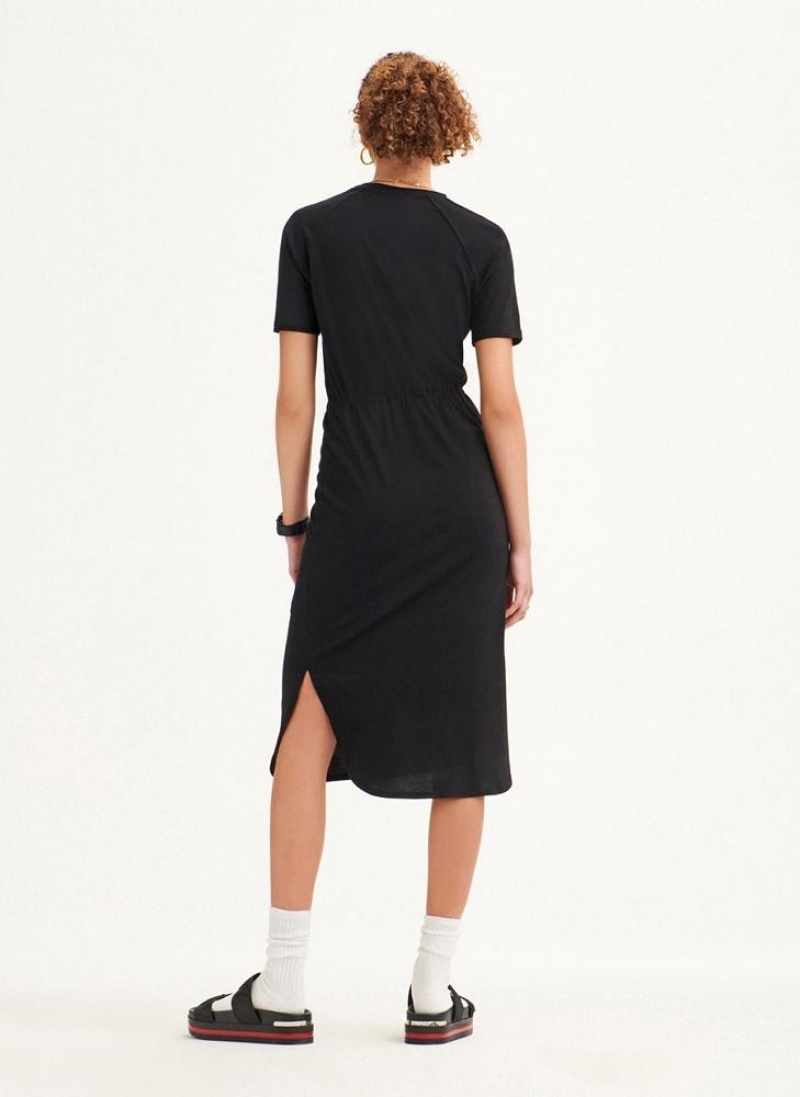 Black Women's DKNY Logo Drawstring Waist Dresses | Australia-D1368