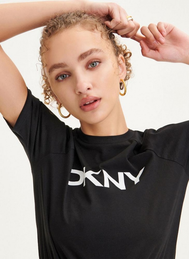 Black Women's DKNY Logo Drawstring Waist Dresses | Australia-D1368