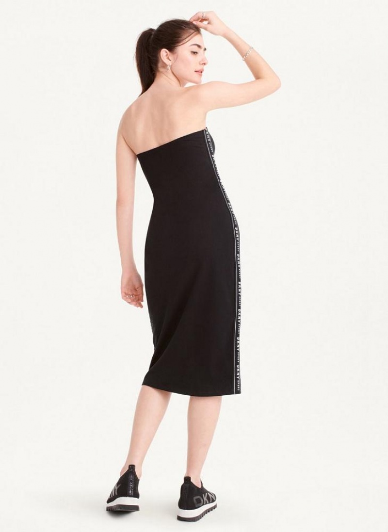 Black Women's DKNY Logo Tape Tube Dresses | Australia-D1043