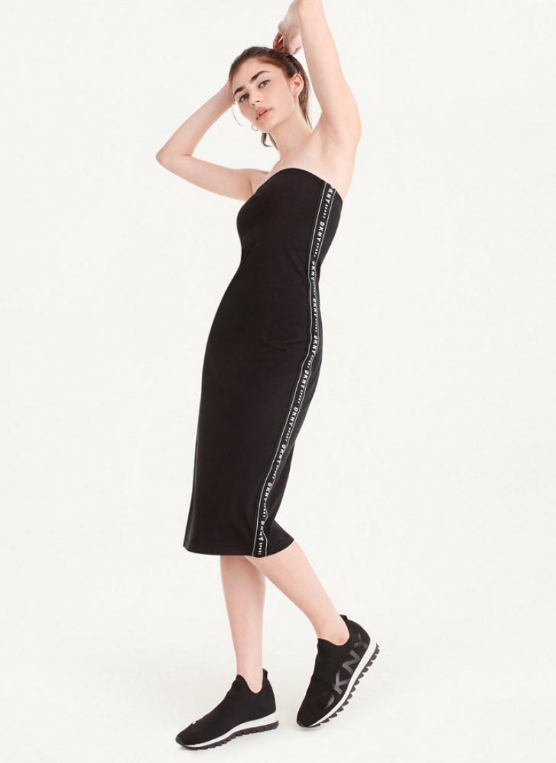 Black Women's DKNY Logo Tape Tube Dresses | Australia-D1043