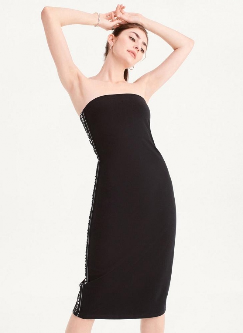 Black Women's DKNY Logo Tape Tube Dresses | Australia-D1043