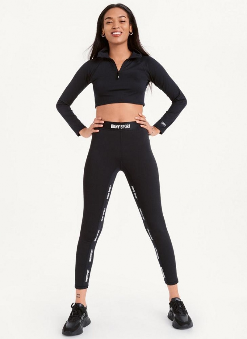 Black Women's DKNY Logo Waistband Leggings | Australia-D0534