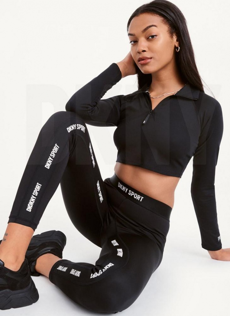 Black Women\'s DKNY Logo Waistband Leggings | Australia-D0534