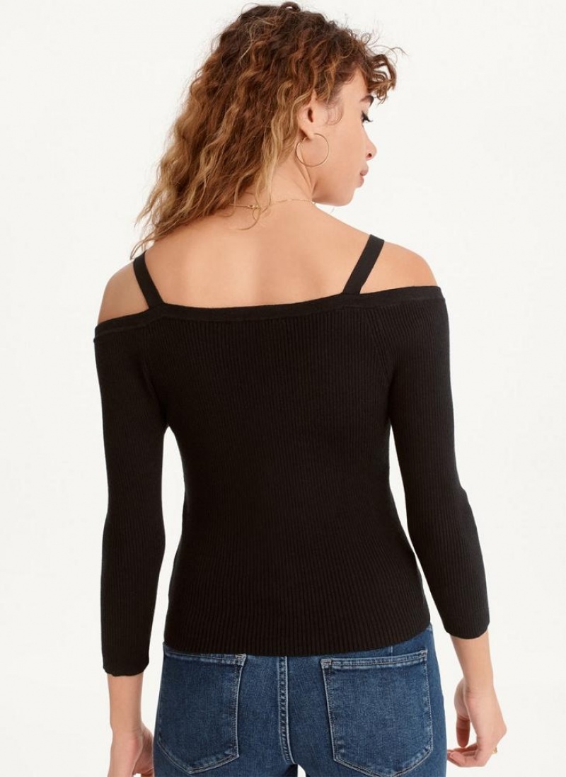 Black Women's DKNY Long Sleeve Cold Shoulder Sweaters | Australia-D1780
