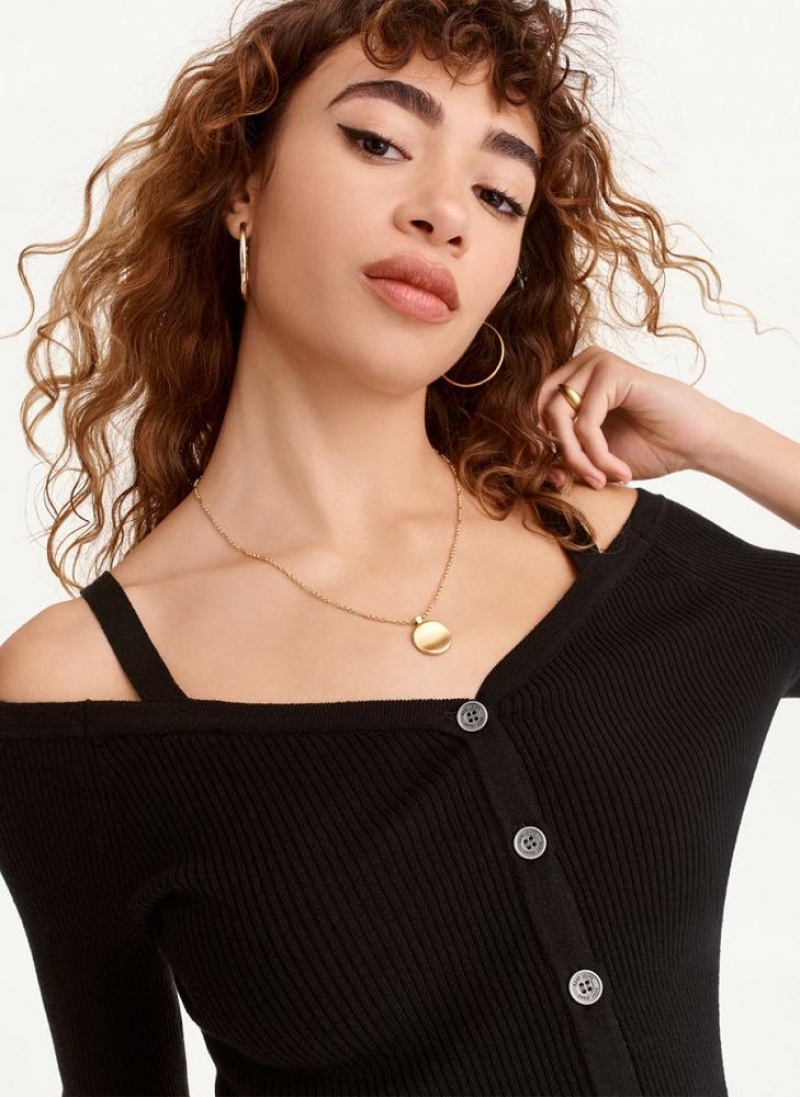 Black Women's DKNY Long Sleeve Cold Shoulder Sweaters | Australia-D1780
