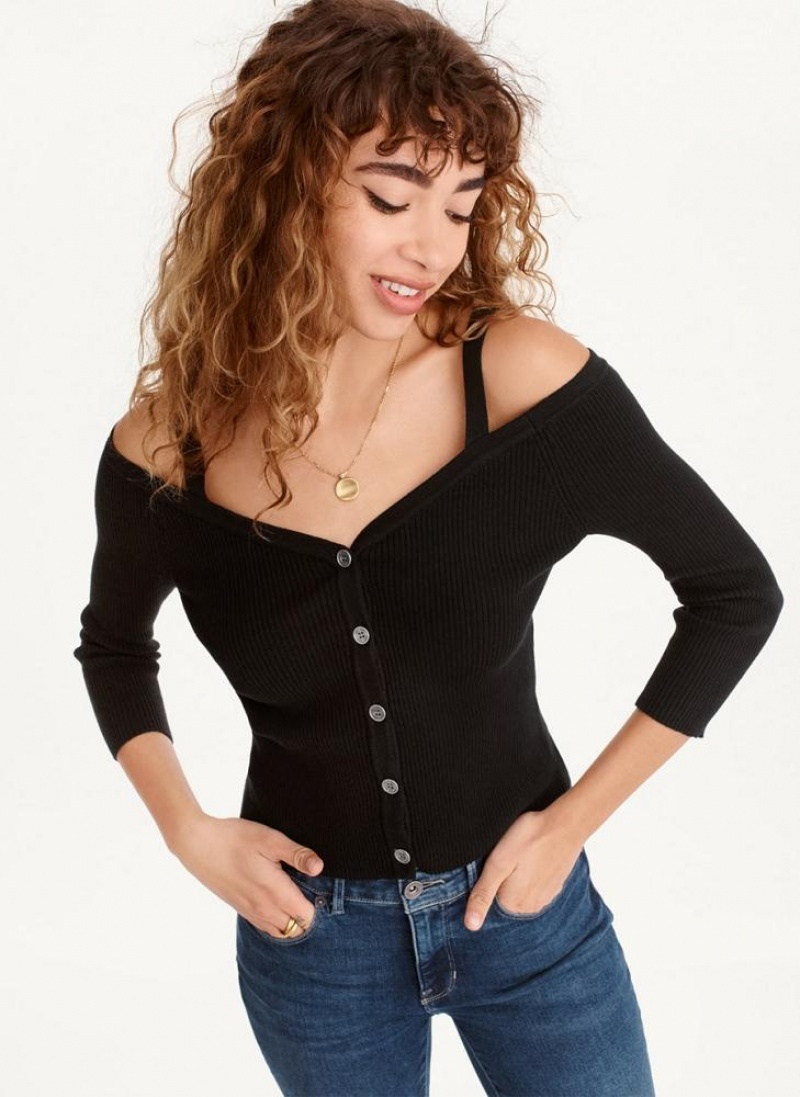 Black Women\'s DKNY Long Sleeve Cold Shoulder Sweaters | Australia-D1780