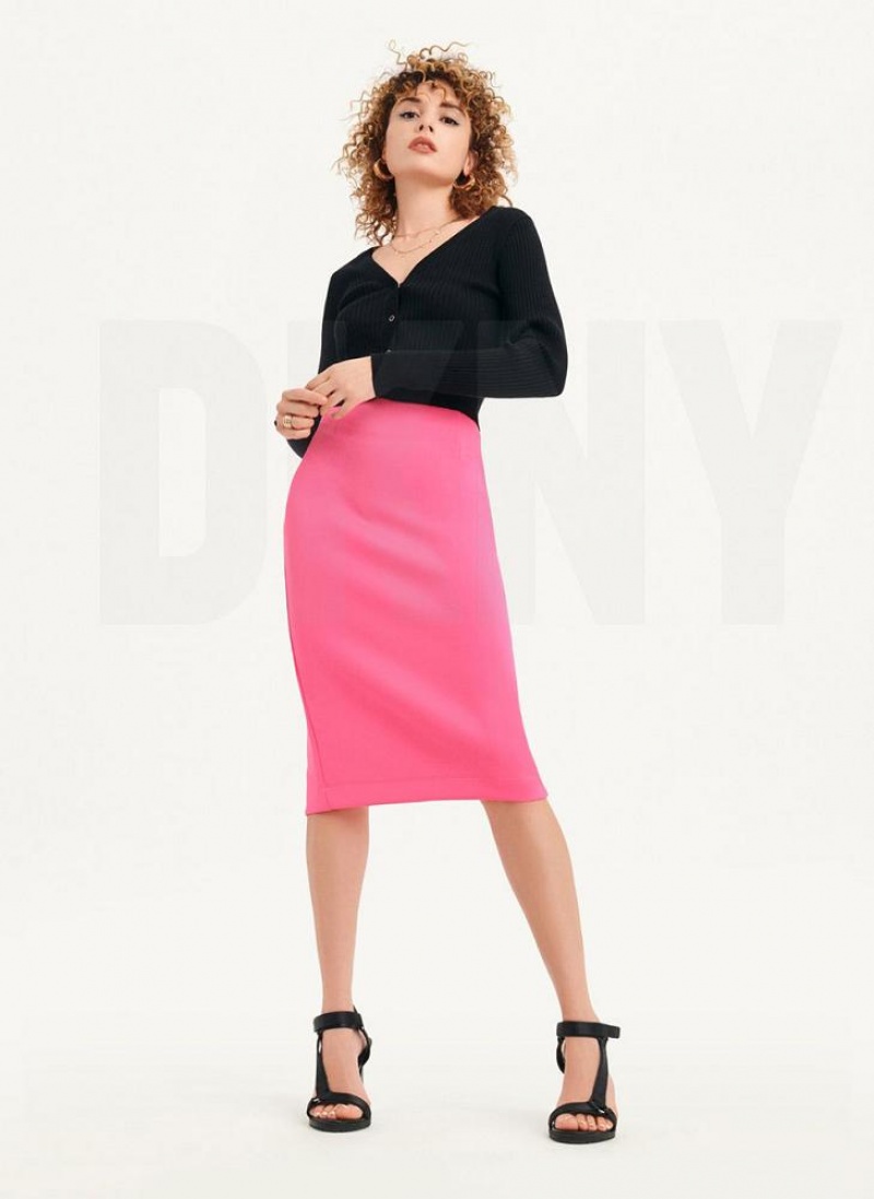 Black Women's DKNY Long Sleeve Cropped Button-Front Cardigan Sweaters | Australia-D1099