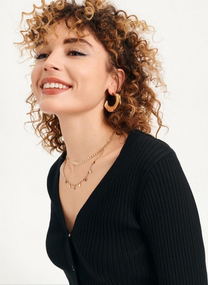 Black Women's DKNY Long Sleeve Cropped Button-Front Cardigan Sweaters | Australia-D1099