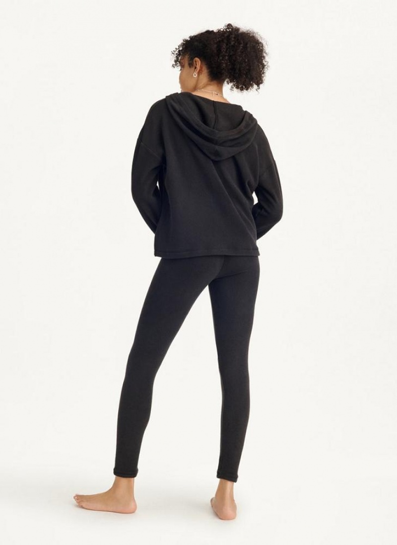 Black Women's DKNY Long Sleeve Hooded Top And Legging Set Pajamas | Australia-D0956