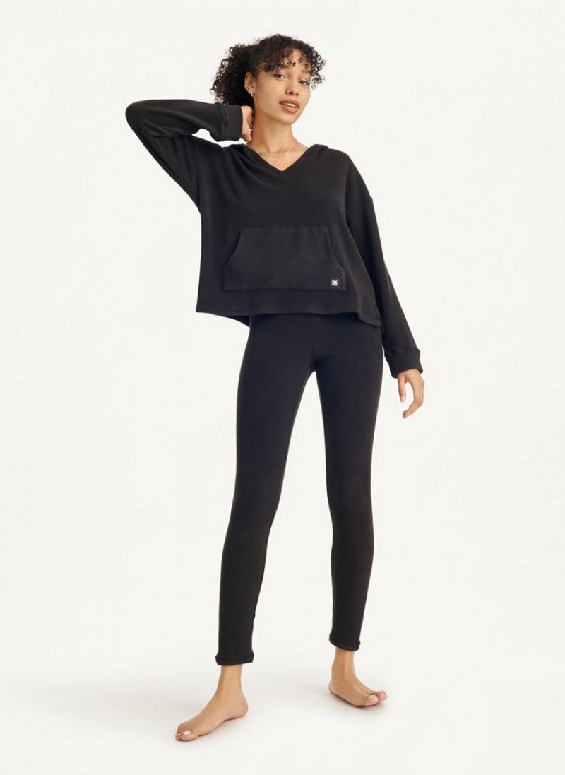 Black Women's DKNY Long Sleeve Hooded Top And Legging Set Pajamas | Australia-D0956
