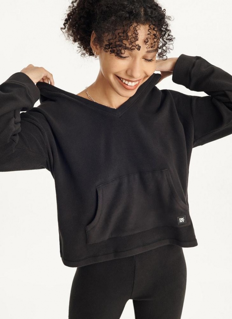 Black Women's DKNY Long Sleeve Hooded Top And Legging Set Pajamas | Australia-D0956