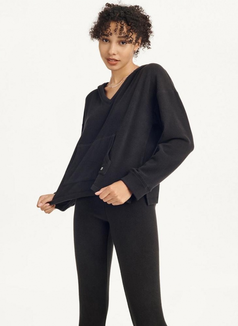 Black Women's DKNY Long Sleeve Hooded Top And Legging Set Pajamas | Australia-D0956