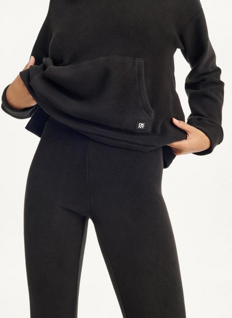 Black Women's DKNY Long Sleeve Hooded Top And Legging Set Pajamas | Australia-D0956