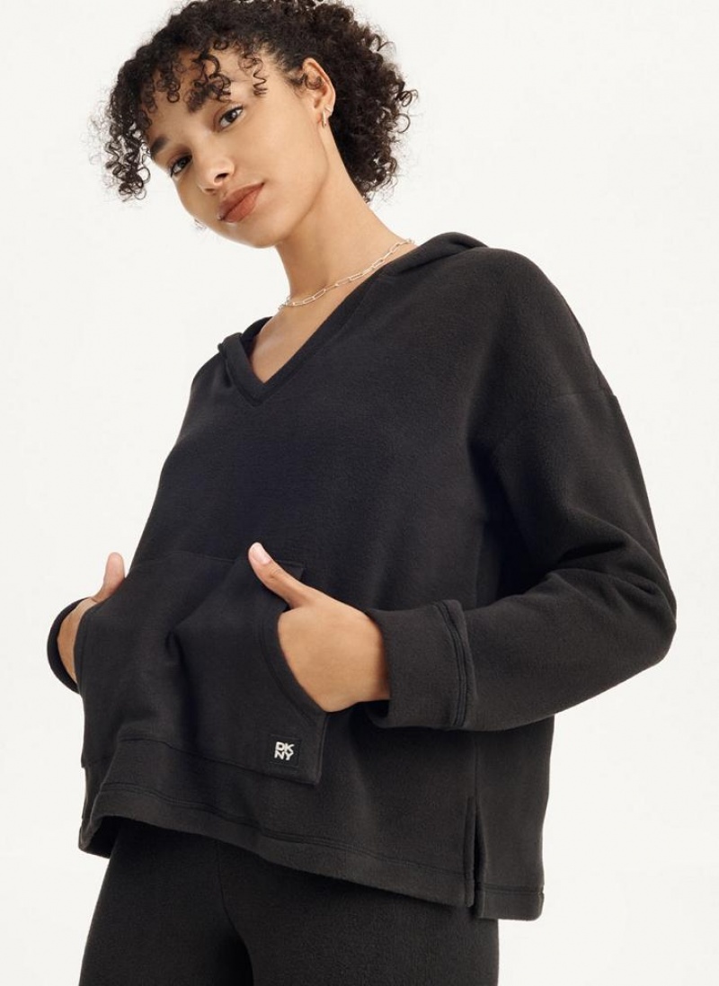 Black Women\'s DKNY Long Sleeve Hooded Top And Legging Set Pajamas | Australia-D0956