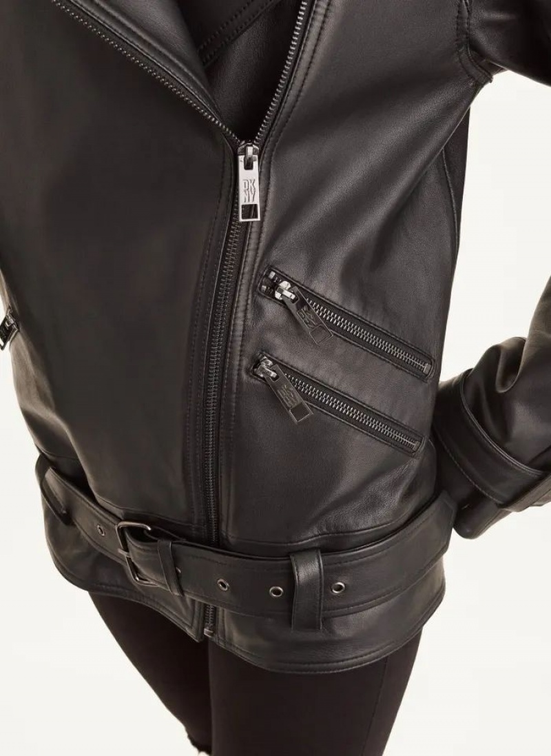 Black Women's DKNY Long Sleeve Oversized Retro Moto Jackets | Australia-D0720