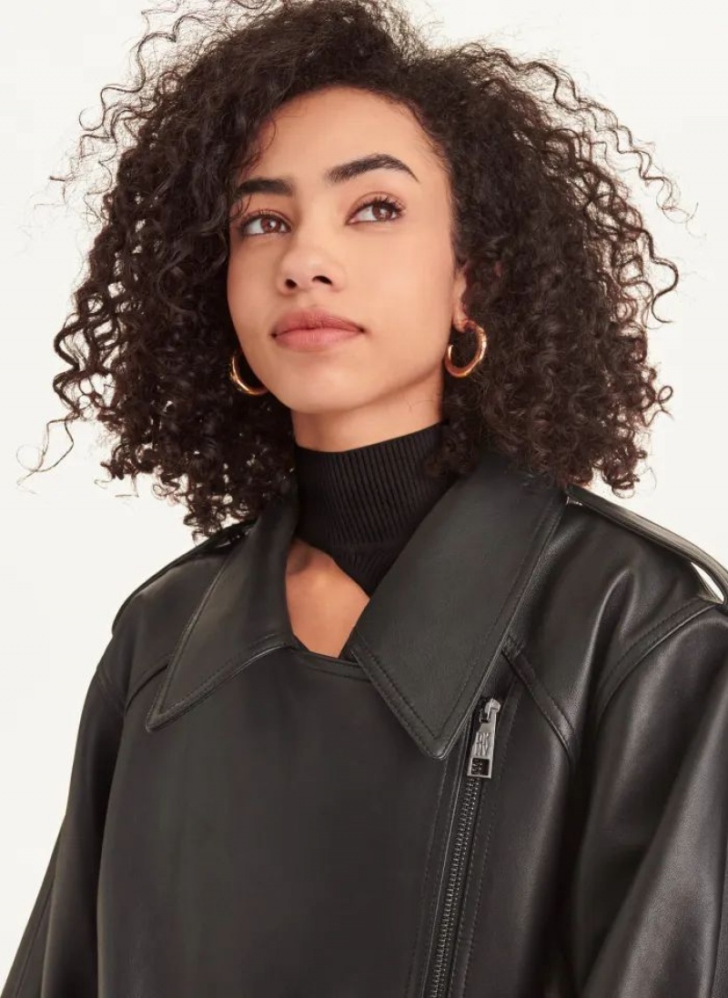Black Women's DKNY Long Sleeve Oversized Retro Moto Jackets | Australia-D0720