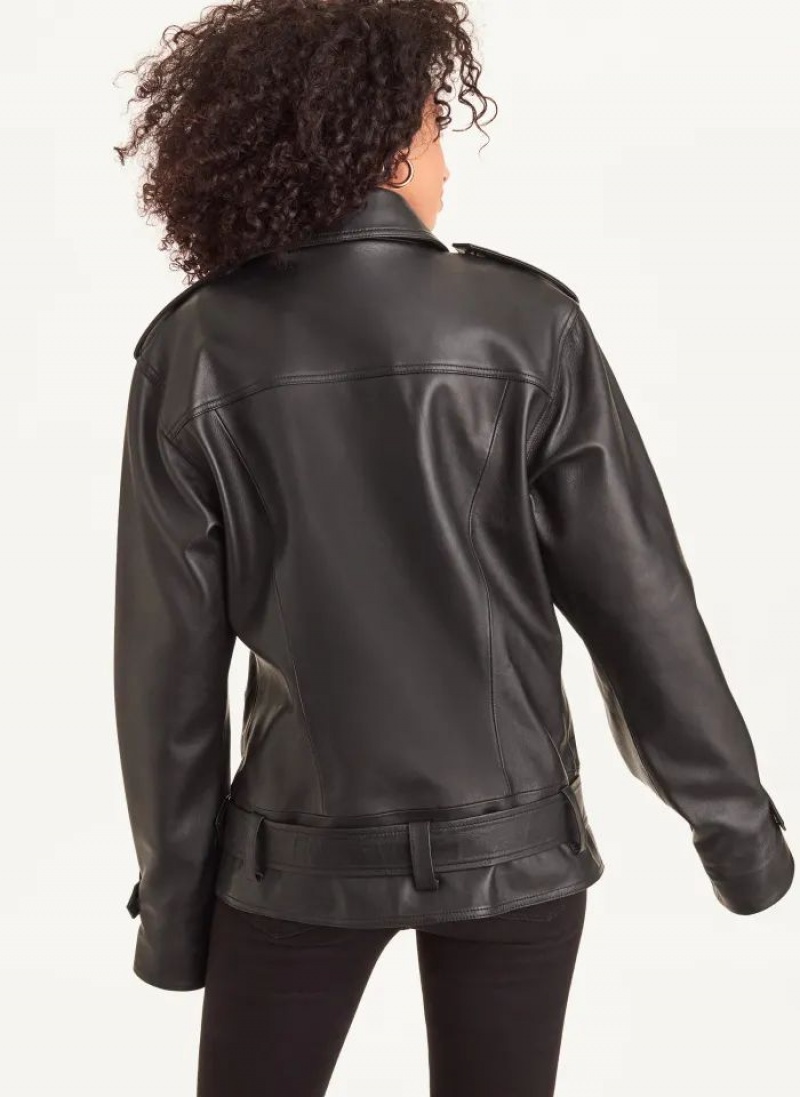 Black Women's DKNY Long Sleeve Oversized Retro Moto Jackets | Australia-D0720