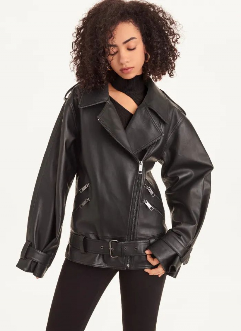 Black Women\'s DKNY Long Sleeve Oversized Retro Moto Jackets | Australia-D0720
