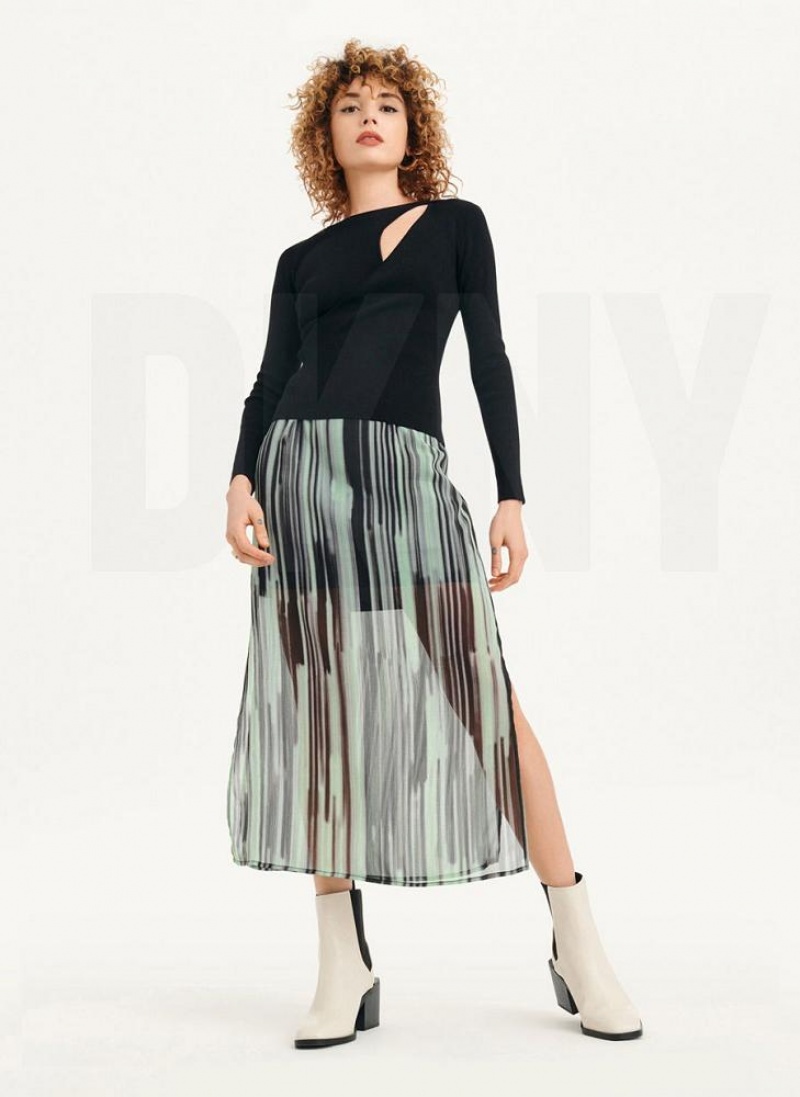 Black Women's DKNY Long Sleevewrap Cut Out Sweaters | Australia-D0595