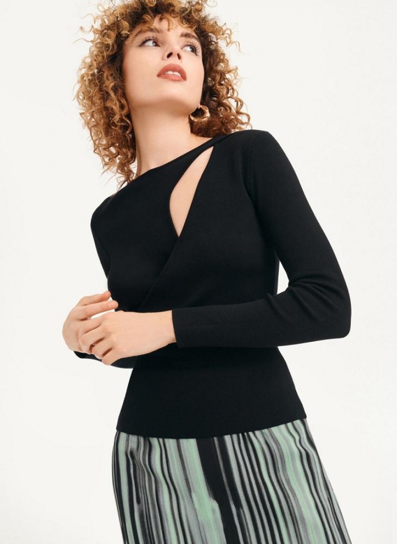 Black Women\'s DKNY Long Sleevewrap Cut Out Sweaters | Australia-D0595