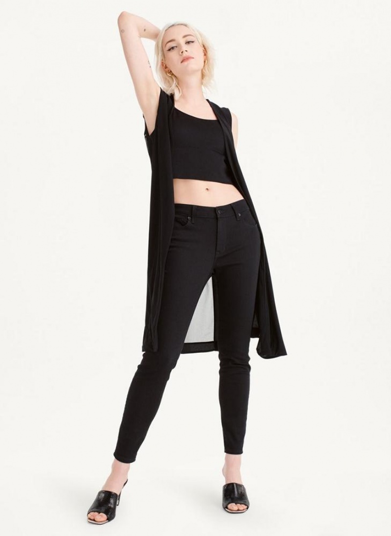 Black Women's DKNY Long Vest With Sheer Back Jackets | Australia-D0316