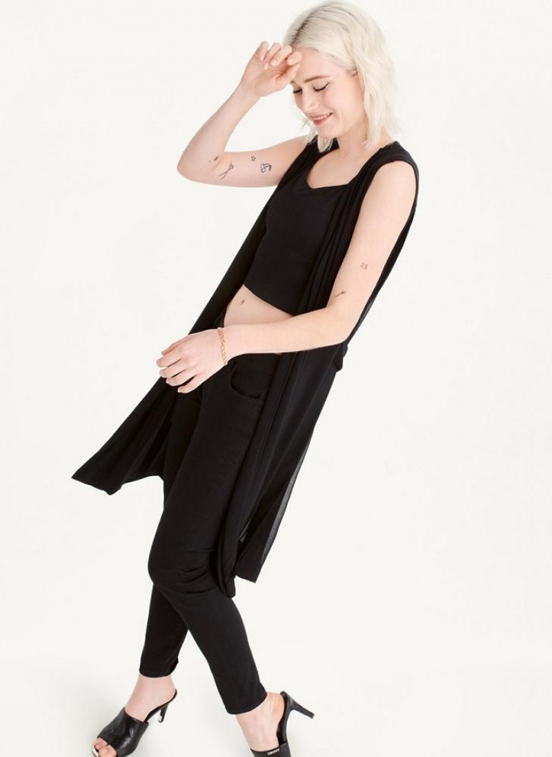 Black Women's DKNY Long Vest With Sheer Back Jackets | Australia-D0316