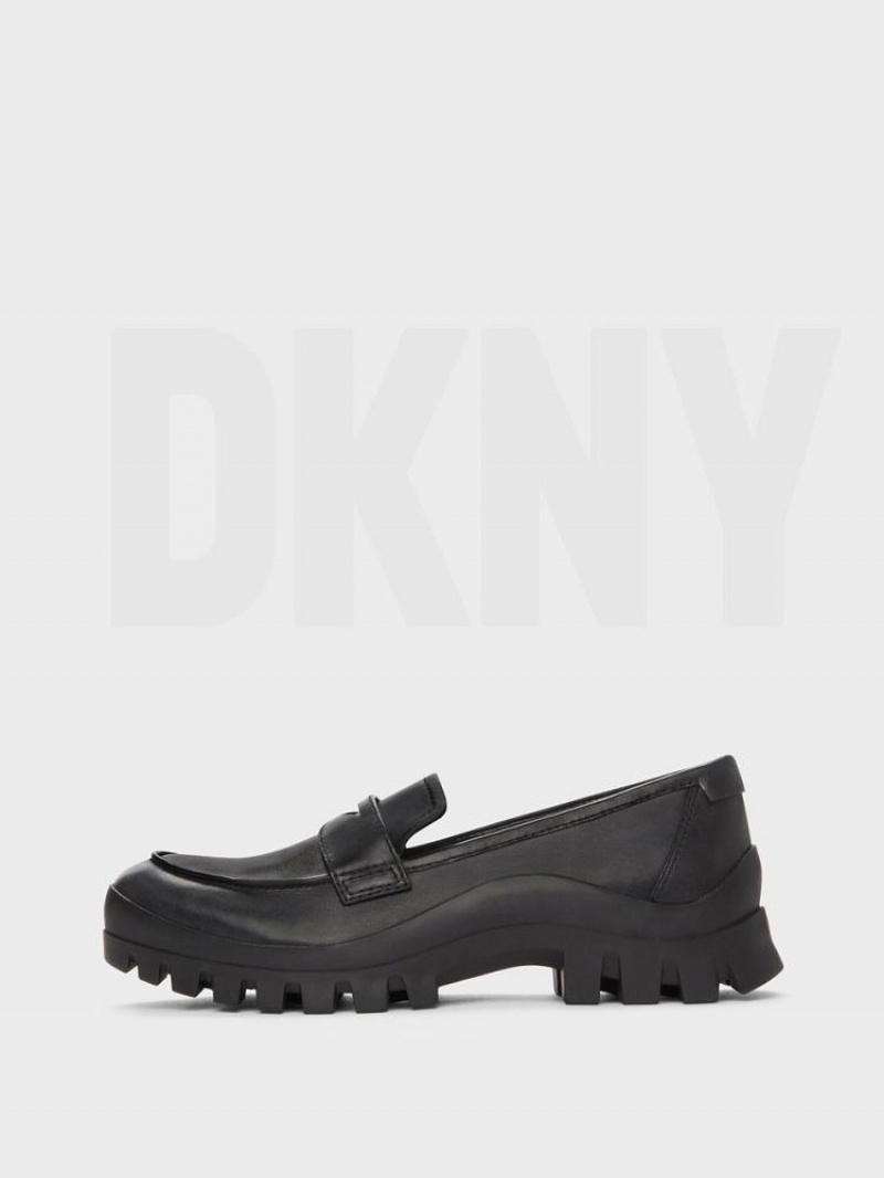 Black Women\'s DKNY Lug Sole Loafers | Australia-D0574