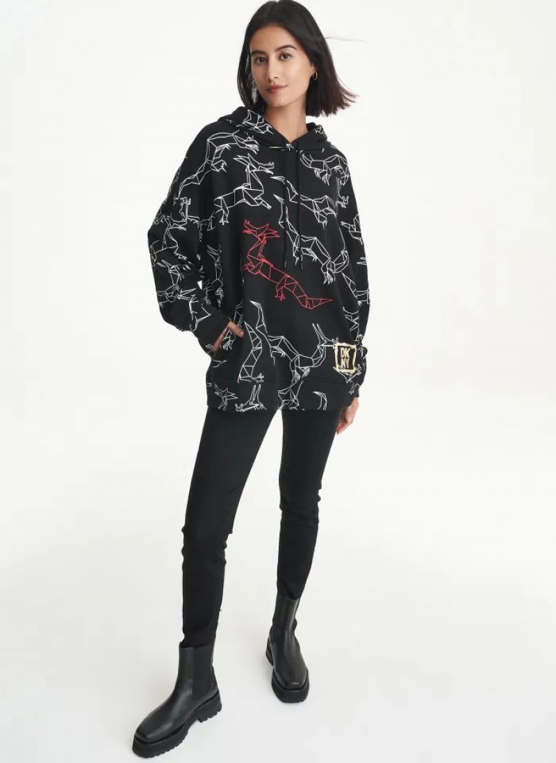 Black Women's DKNY Lunar New Year Hoodies | Australia-D0650