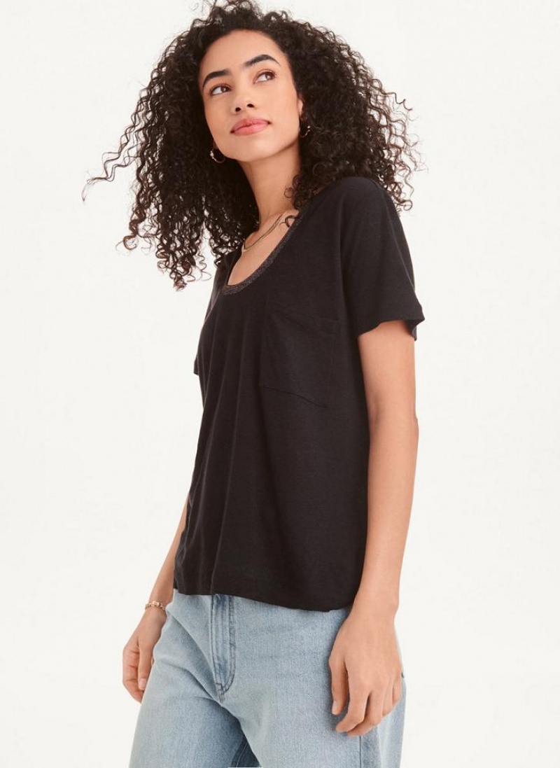 Black Women's DKNY Lurex Trim T Shirts | Australia-D0527
