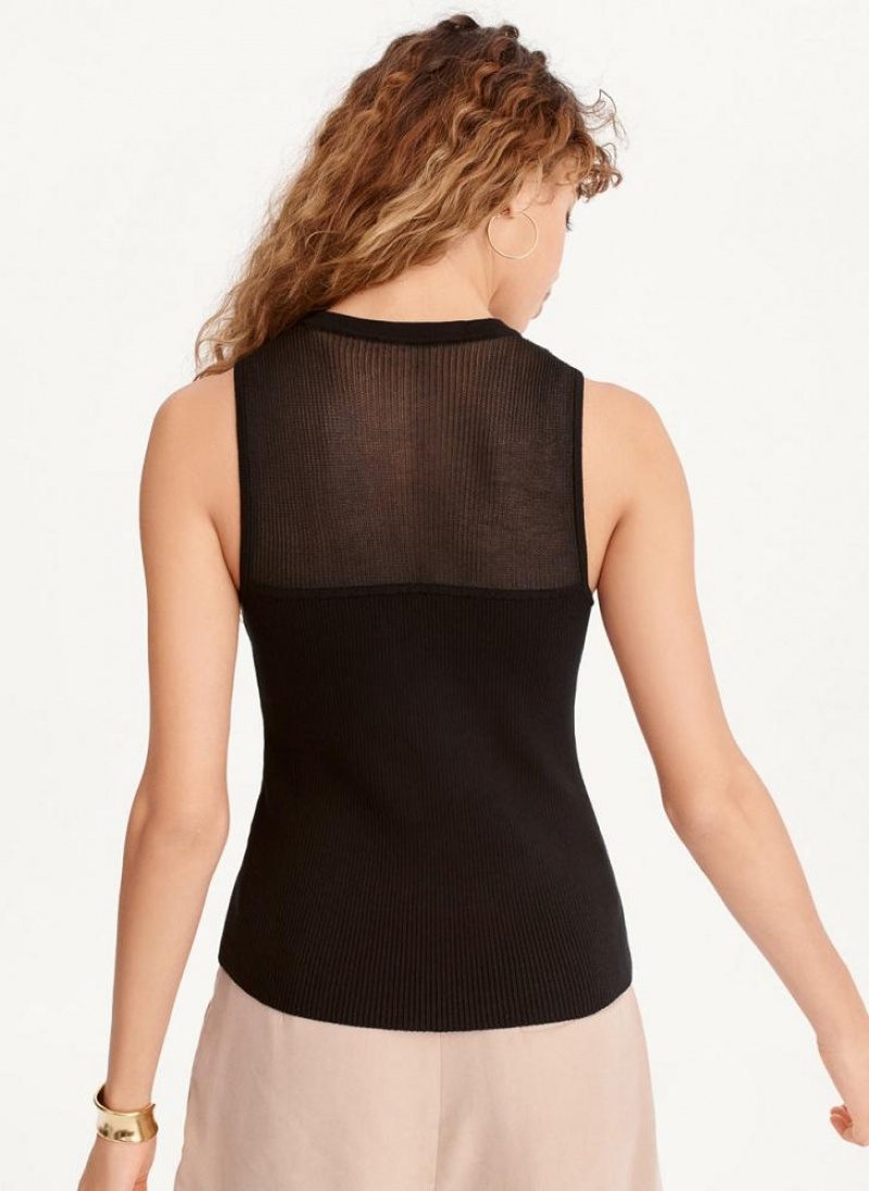 Black Women's DKNY Mesh Yoke Sweet Heart Sweaters | Australia-D1428