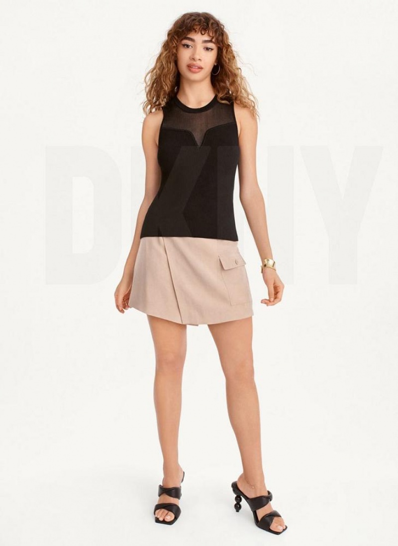 Black Women's DKNY Mesh Yoke Sweet Heart Sweaters | Australia-D1428