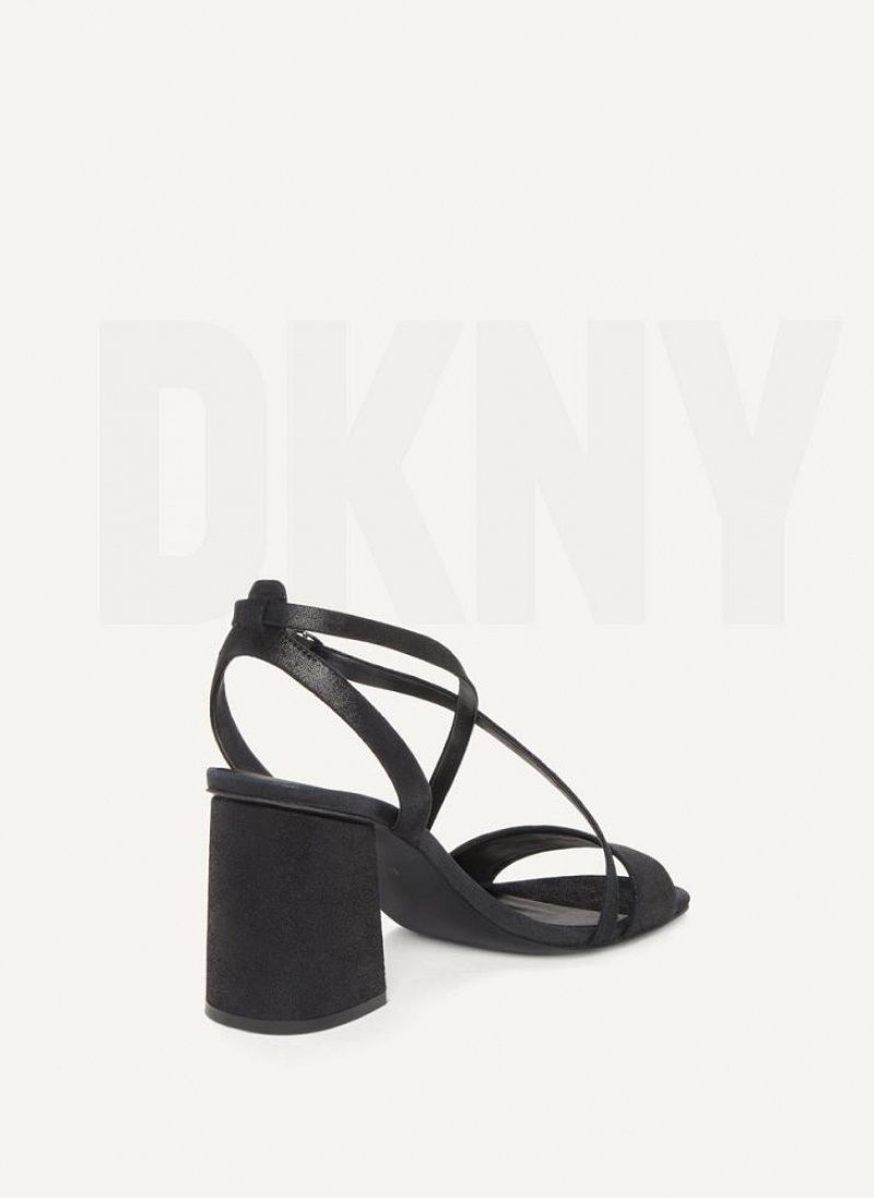 Black Women's DKNY Metallic Snake Strappy Block Heels | Australia-D1908