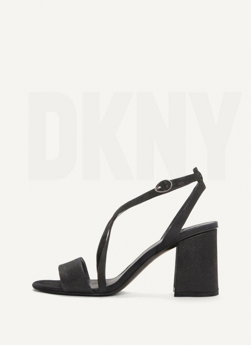 Black Women\'s DKNY Metallic Snake Strappy Block Heels | Australia-D1908