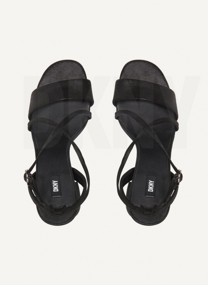 Black Women's DKNY Metallic Snake Strappy Block Sandals | Australia-D1948