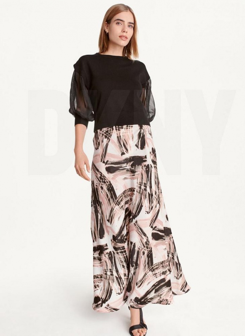 Black Women's DKNY Mixed Media Sweaters | Australia-D1196