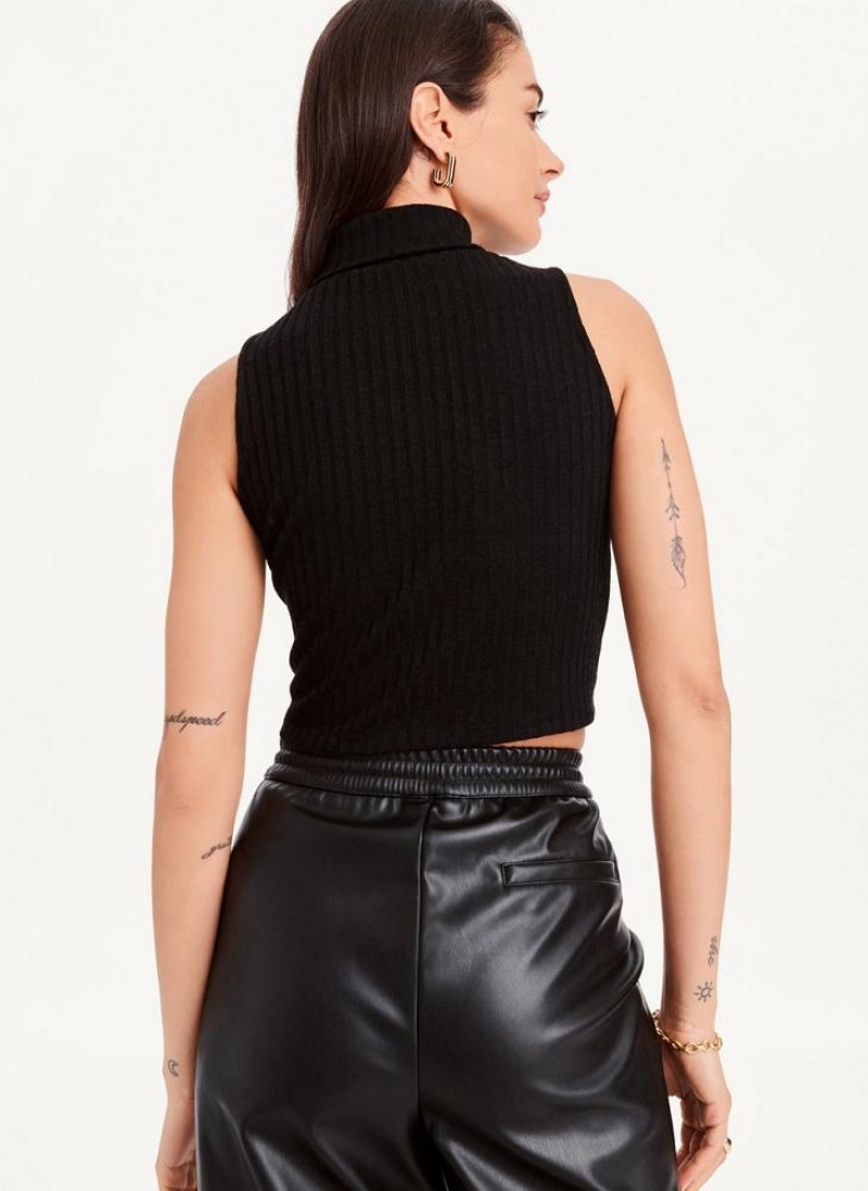 Black Women's DKNY Mock Neck Crop Tank Tops | Australia-D1615