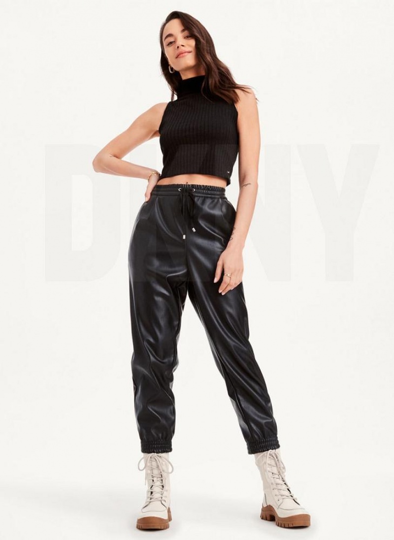 Black Women's DKNY Mock Neck Crop Tank Tops | Australia-D1615