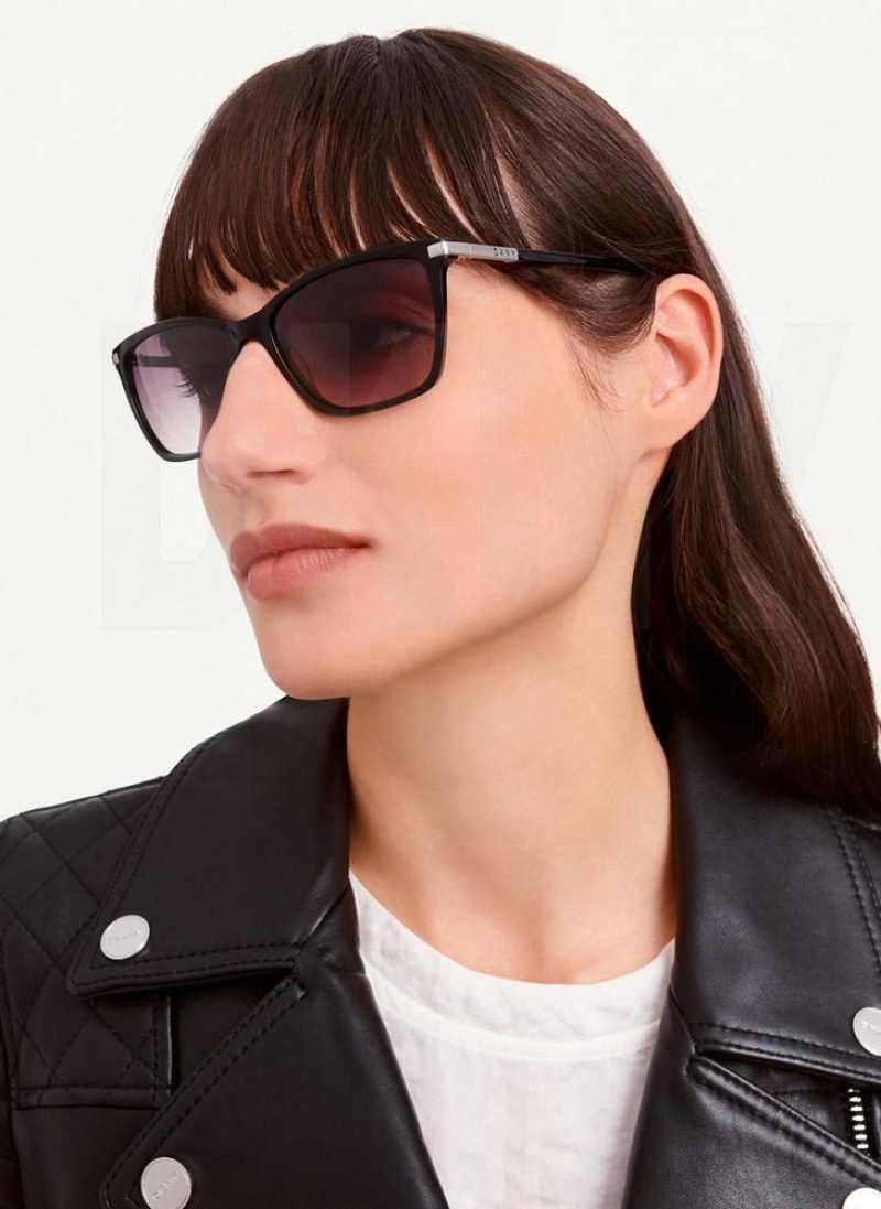 Black Women's DKNY Modified Modern Rectangle Sunglasses | Australia-D1893