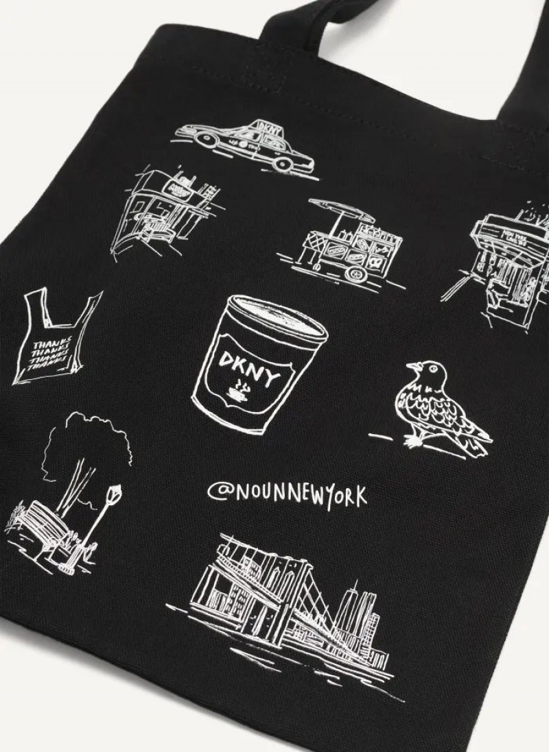 Black Women's DKNY Noun New York Illustrated Tote Bags | Australia-D1736