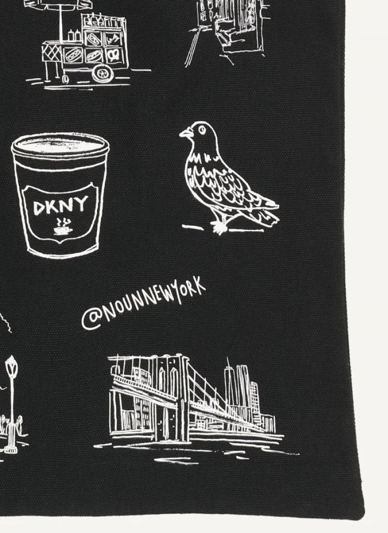 Black Women's DKNY Noun New York Illustrated Tote Bags | Australia-D1736