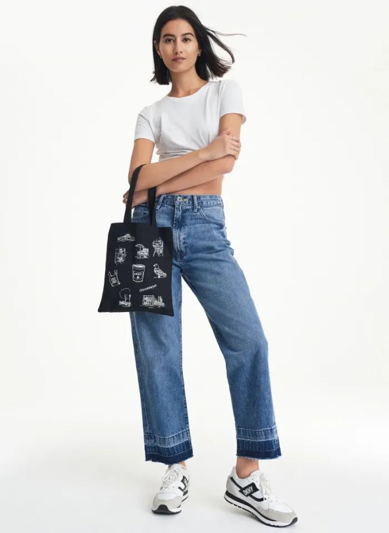 Black Women's DKNY Noun New York Illustrated Tote Bags | Australia-D1736