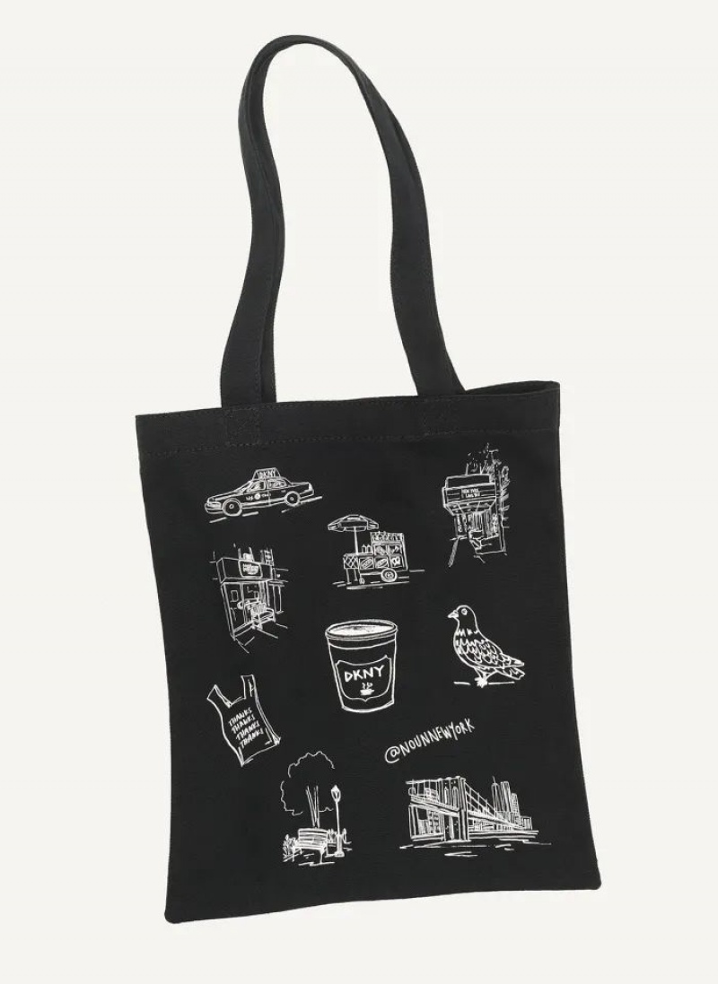 Black Women\'s DKNY Noun New York Illustrated Tote Bags | Australia-D1736