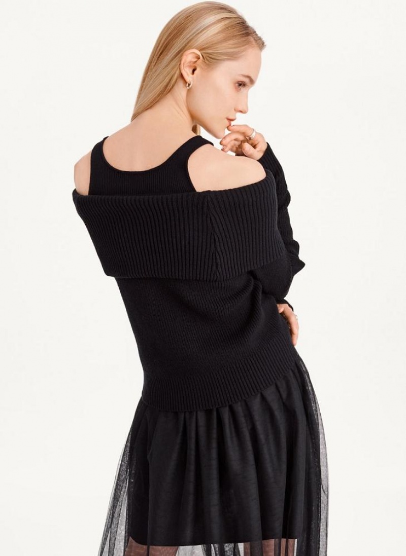 Black Women's DKNY Off Shoulder Tank Sweaters | Australia-D1193