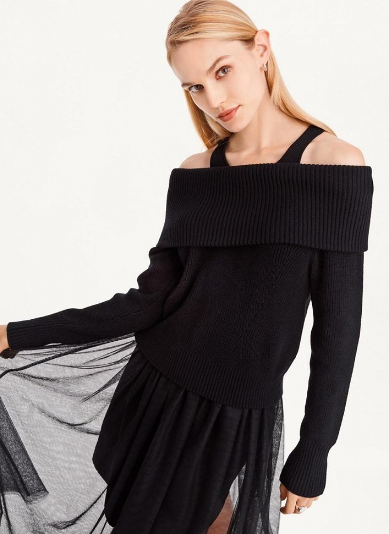 Black Women\'s DKNY Off Shoulder Tank Sweaters | Australia-D1193