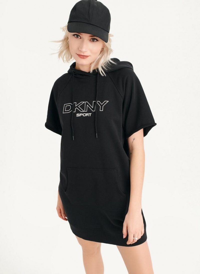 Black Women's DKNY Outline Logo Hooded Sneaker Dresses | Australia-D0594