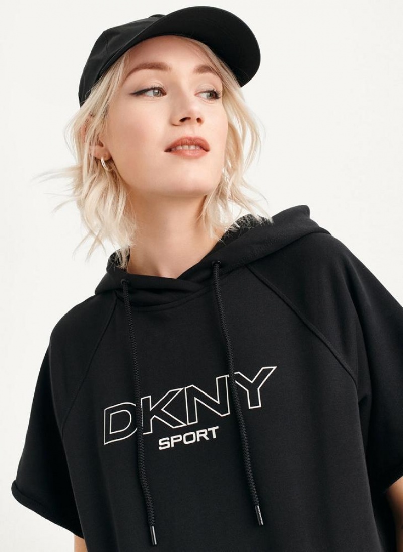 Black Women's DKNY Outline Logo Hooded Sneaker Dresses | Australia-D0594