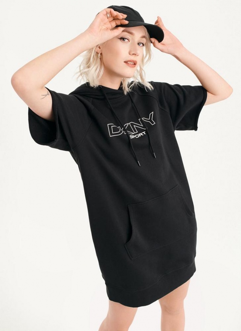 Black Women\'s DKNY Outline Logo Hooded Sneaker Dresses | Australia-D0594