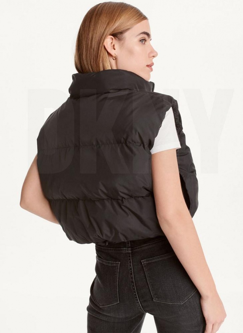 Black Women's DKNY Oversized Cropped Vest Coats | Australia-D0430