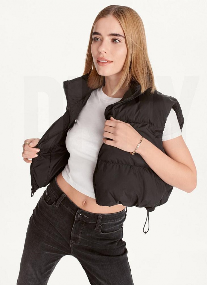 Black Women\'s DKNY Oversized Cropped Vest Coats | Australia-D0430